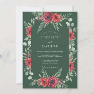 Dark Green Enchanted Floral Wedding Invitation