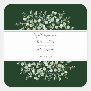 Dark Green Eucalyptus Together Forever Wedding  Square Sticker