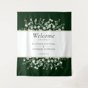 Dark Green Eucalyptus Wedding Welcome  Tapestry