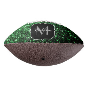 Dark green faux glitter sparkle Monogram name American Football