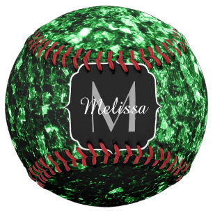 Dark green faux glitter sparkle Monogram name Softball
