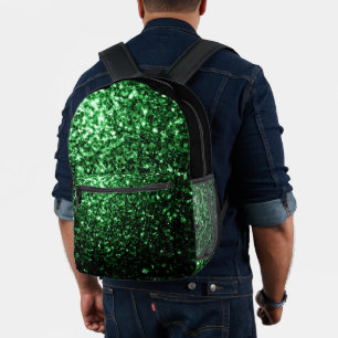 Dark green faux glitter sparkles and black printed backpack
