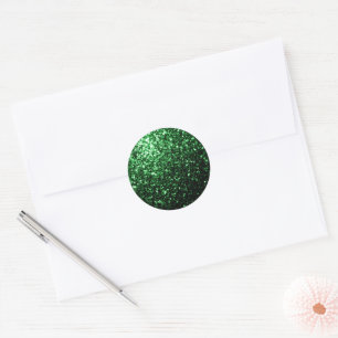 Dark green faux glitter sparkles classic round sticker