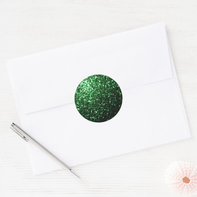 Dark green faux glitter sparkles classic round sticker (Envelope)