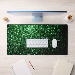 Dark green faux glitter sparkles desk mat