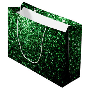 Dark green faux glitter sparkles large gift bag
