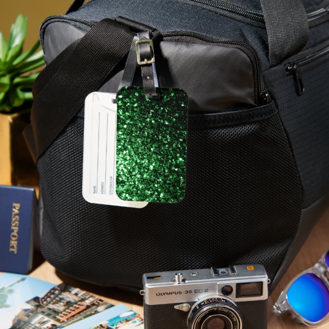 Dark green faux glitter sparkles luggage tag (Front & Back)