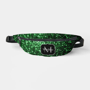 Dark green faux glitter sparkles Monogram Bum Bags