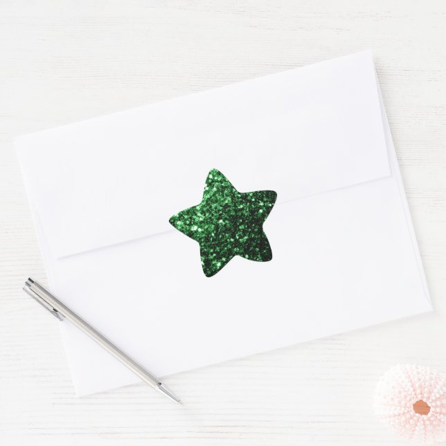 Dark green faux glitter sparkles star sticker (Envelope)
