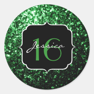 Dark green faux glitter sparkles Sweet 16 Classic Round Sticker