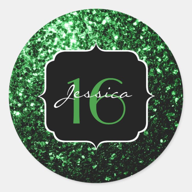 Dark green faux glitter sparkles Sweet 16 Classic Round Sticker (Front)