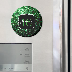 Dark green faux glitter sparkles Sweet 16 Magnet