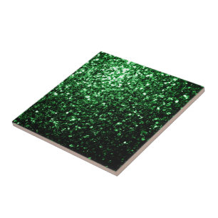 Dark green faux glitter sparkles tile