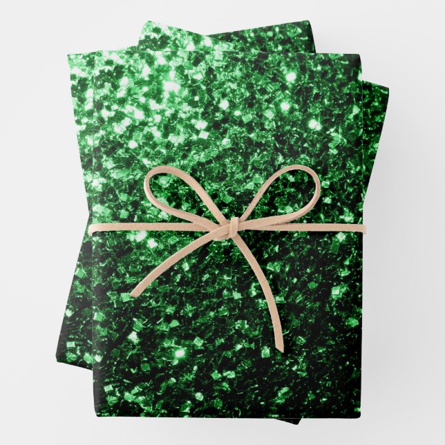 Dark green faux glitter sparkles wrapping paper sheet (In situ)