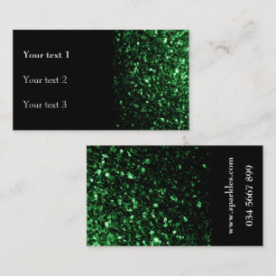 Dark green faux shiny glitter sparkles and black business card