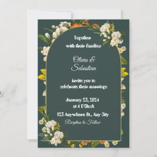 Dark Green Floral Arch Wedding Invitation