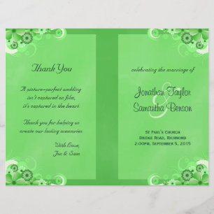 Dark Green Floral Bi Fold Wedding Program