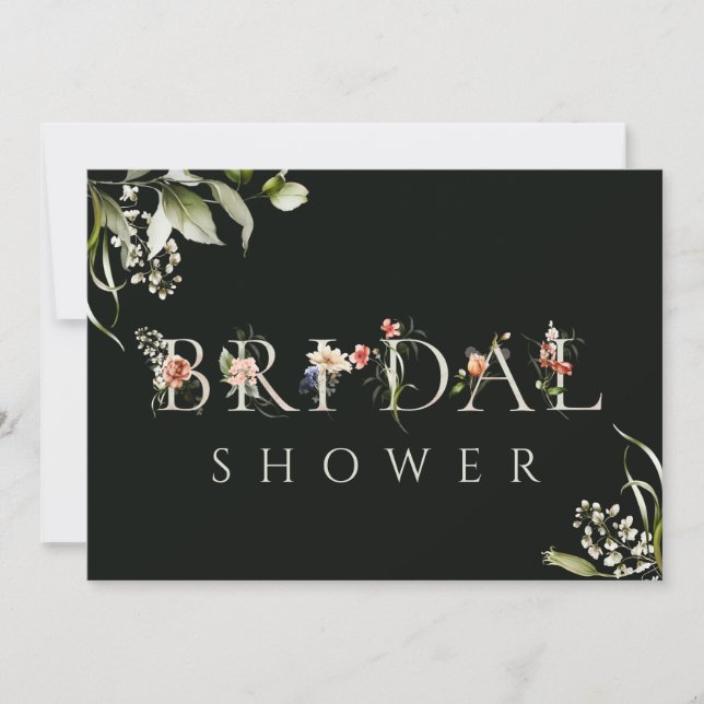 Dark Green Floral Botanical Letter Bridal Shower Invitation (Front)