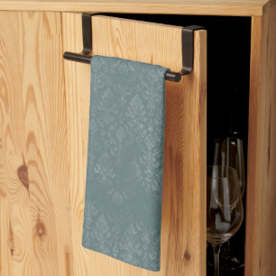 Dark Green Floral Damask Pattern - Kitchen Towel