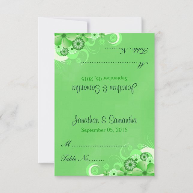 Dark Green Floral Folded Wedding Table Place Cards (Front)