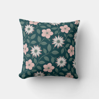 Dark Green Floral Pattern with Pink & White Flower Cushion