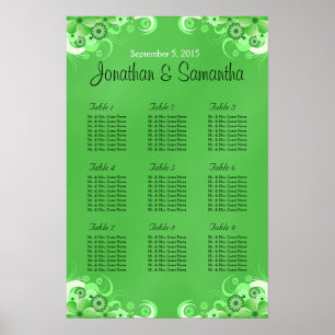 Dark Green Floral Wedding Table Seating Charts