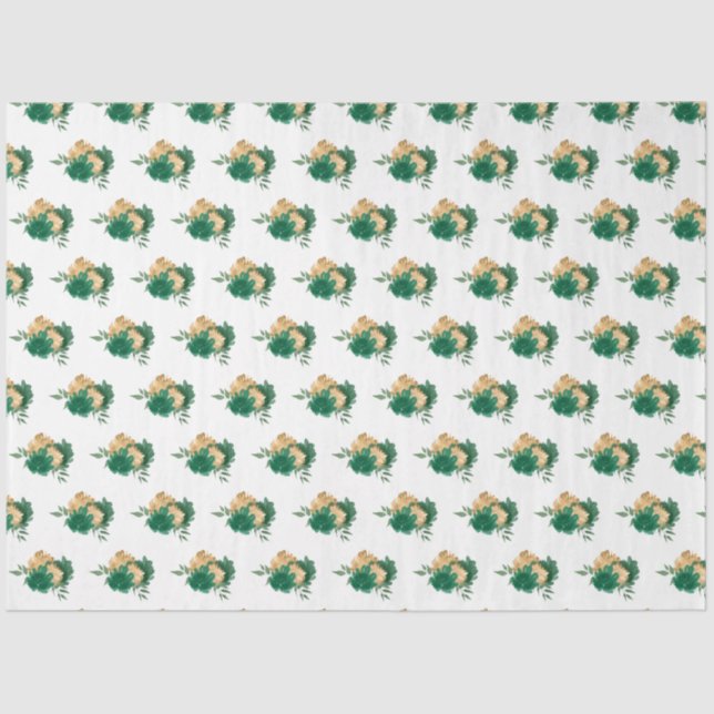 Dark Green Flowers and Greenery Pattern Tissue Paper (Front)