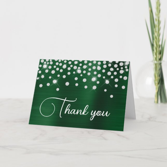 Dark Green Foil Diamond Confetti 50th Birthday Thank You Card (Front)