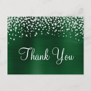 Dark Green Foil Diamond Confetti Thank You Postcard