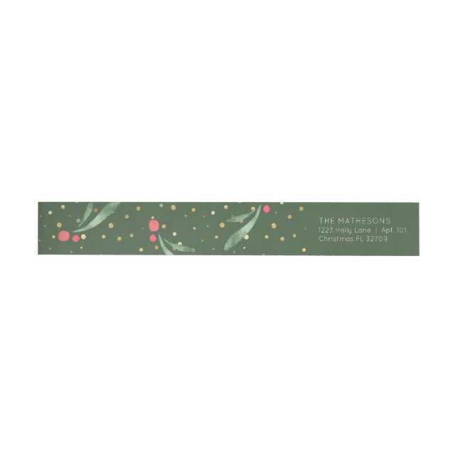 Dark Green Foliage Gold Confetti Christmas Wrap Around Label (Individual)