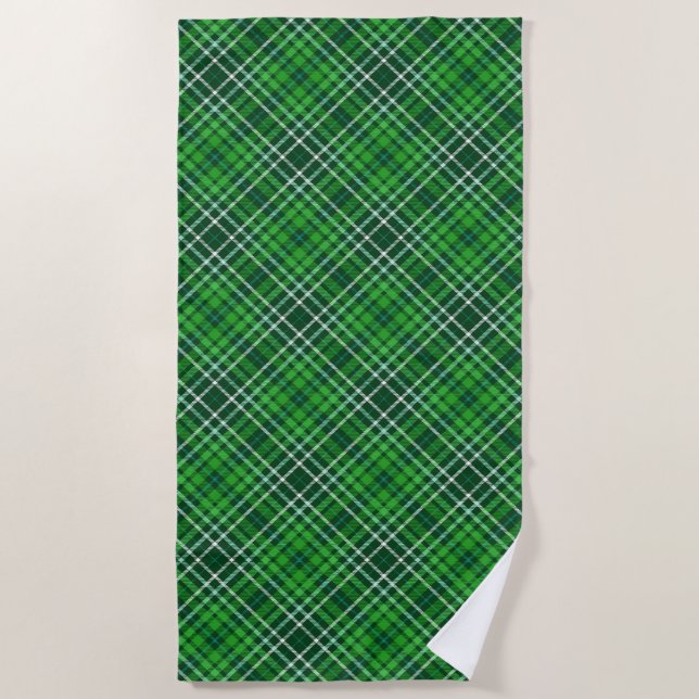 Dark Green & Forest Green Plaid Pattern Beach Towel (Front)