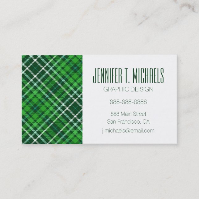 Dark Green & Forest Green Plaid Pattern Business Card (Front)