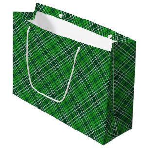 Dark Green & Forest Green Plaid Pattern Large Gift Bag