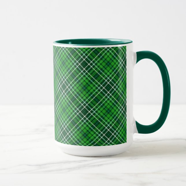 Dark Green & Forest Green Plaid Pattern Mug (Right)