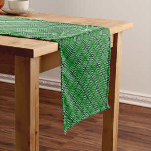 Dark Green & Forest Green Plaid Pattern Short Table Runner