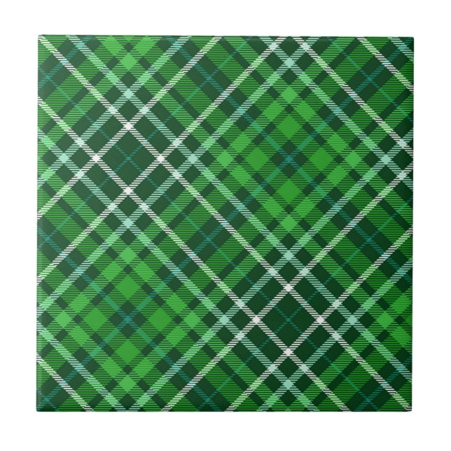 Dark Green & Forest Green Plaid Pattern Tile (Front)