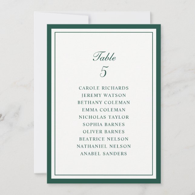 Dark Green Frame Wedding Table Seating Chart Card (Front)