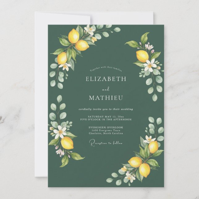 Dark Green Fresh Mediterranean Wedding Invitation (Front)