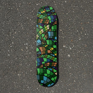 Dark Green Geometric Dragon Scale Urban Mosaic Skateboard