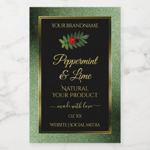 Dark Green Glitter Black Product Labels Ladybug
