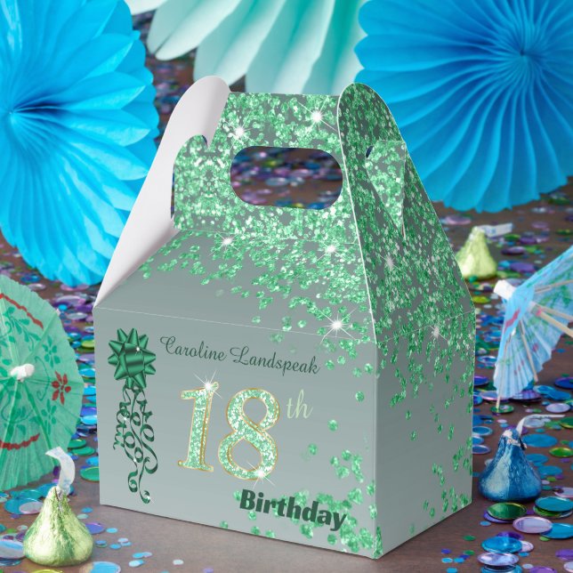 Dark Green Glitter & Ribbon 18th Birthday Favour Box (Party)