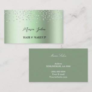 Dark Green glitter Silver watercolor Business Card