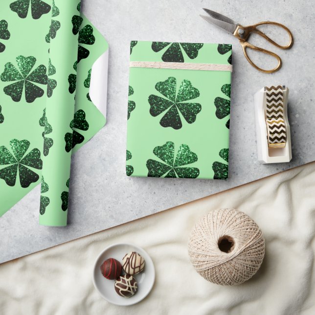 Dark Green glitter sparkle Shamrock Clover pattern Wrapping Paper (Crafts)