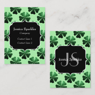 Dark Green glitter sparkle Shamrock Monogram Business Card