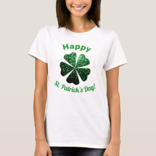 Dark Green glitter sparkle Shamrock St Patrick Day T-Shirt