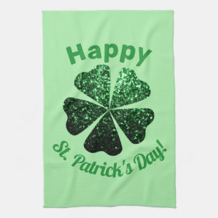 Dark Green glitter sparkle Shamrock St Patrick Day Tea Towel