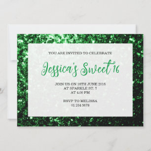 Dark green glitter sparkle Sweet 16 elegant script Invitation