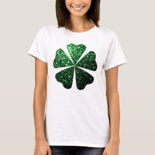 Dark Green glitter sparkles Shamrock Clover T-Shirt