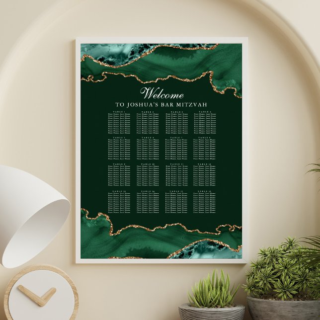 Dark Green Gold Agate Bar Mitzvah Seating Chart (Creator Uploaded)
