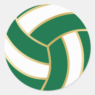 Dark Green, Gold and White Volleyball Classic Round Sticker